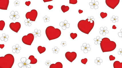 Scattered hearts and daisies pattern