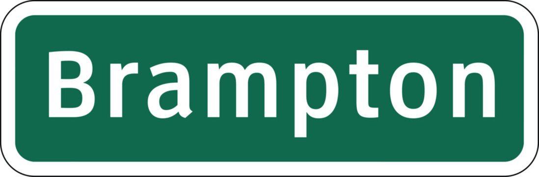 Brampton, City in Ontario Canada Green Road Sign Design Vector