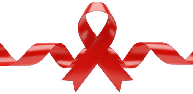 A vibrant, glossy, crimson red ribbon, crafted in a stylized bow shape with smooth, flowing curves and a subtle sheen, gracefully crosses itself against a ,, isolated on transparent background. - Powered by Adobe