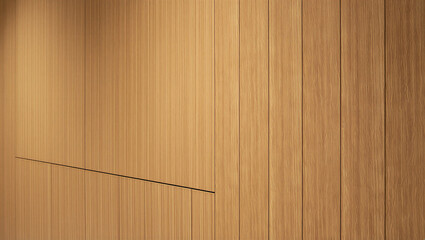 Light brown wooden wall with vertical panels and horizontal groove