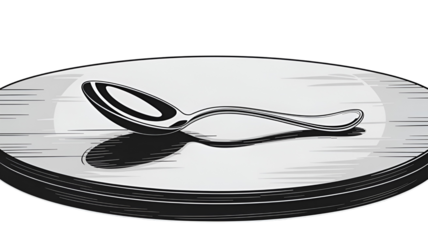 Spoon on round plate in minimalist style with soft lighting on white background for kitchenware advertising