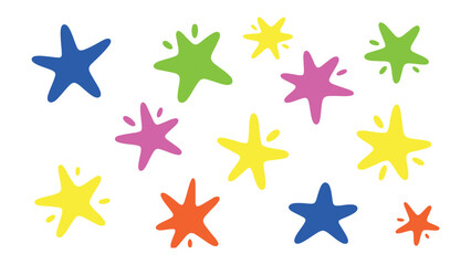 Obraz premium Twinkling Celestial Stars: A vibrant collection of hand-drawn stars, each radiating its own unique hue, dancing across the canvas, exuding a sense of whimsy and delight.
