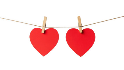 Two red hearts hanging on a string