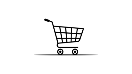 Shopping Cart Icon in Simple Line Art with Black Color on White Background for E-commerce