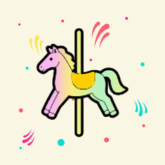 Halftone pop art dot colorful carousel horse on a pole with rainbow gradient for carnival theme vector illustration