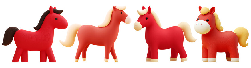 2026 병오년 새해맞이 귀여운 3d 붉은 말 세트
