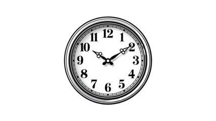 Vintage Clock Face in Monochrome Illustration with High Contrast Lighting on White Background for Time Management