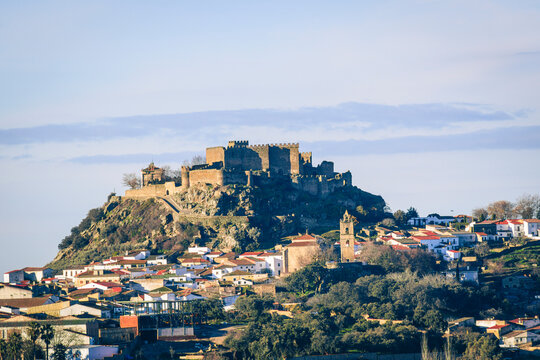 Close view of Montanchez medieval castle