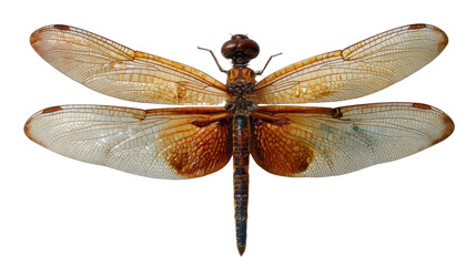 Dragonfly insect specimen showing detailed wings and body, entomology study, isolated on a transparent background