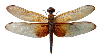 Dragonfly insect specimen showing detailed wings and body, entomology study, isolated on a transparent background