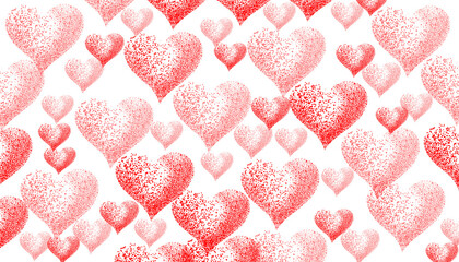 Red and pink hearts constructed from small dots creating a beautiful romantic texture.