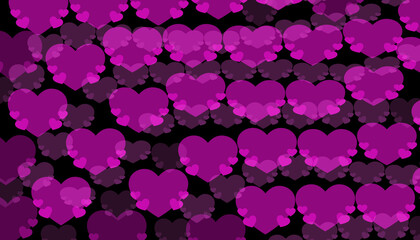 Pink overlapping hearts with translucent effects creating a visually rich texture for romantic themes.