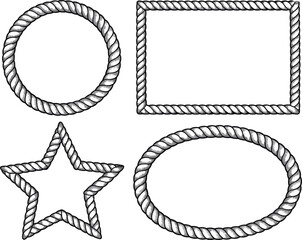 Nautical rope frame set vector, maritime cord borders in circle, rectangle, star, and oval shapes illustration © Al