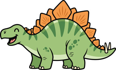 Cartoon Stegosaurus dinosaur with orange plates and green body, friendly expression, educational prehistoric character, vector illustration © MDSHISHIRHASAN