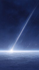 Meteor Streaking Across Night Sky Over Frozen Landscape