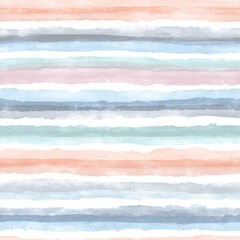 Watercolor Pastel Horizontal Stripes Seamless Pattern Background