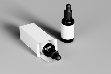 Skincare Dropper Bottle Mockup with Blank Label and Cardboard Box