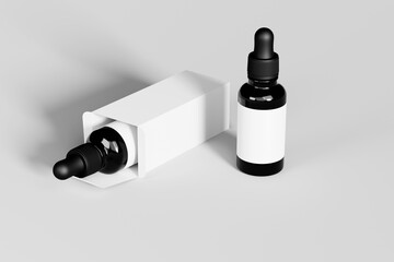 Skincare Dropper Bottle Mockup with Blank Label and Cardboard Box