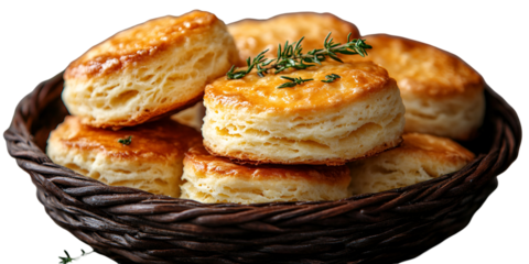 Stack of golden brown biscuits in a bowl