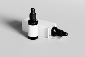 Skincare Dropper Bottle Mockup with Blank Label and Cardboard Box