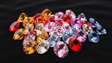 Vibrant gemstones in various colors on black background