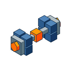 Obraz premium Vibrant 3D cubes in blue, orange, and gray on white background