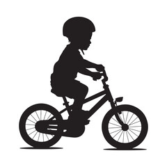 Fototapeta premium A silhouetted depiction of a young child confidently riding a bicycle with a helmet on