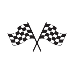 A simple graphic illustration of two checkered racing flags crossed together symbolizing victory