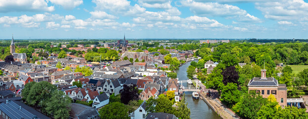 Aerial panorama from the town Loenen at the Vecht in the Netherlands