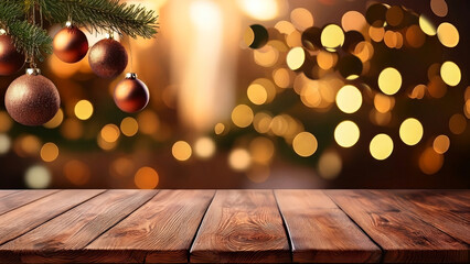 christmas tree on wooden background, Christmas Decorations, New Year 2026

