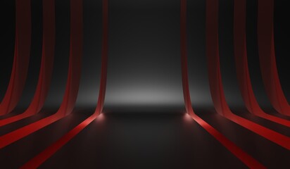 Curved floor-level product display stand, 3D illustration background