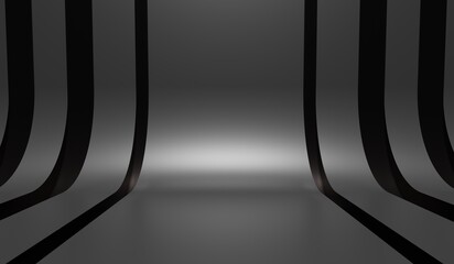 Curved floor-level product display stand, 3D illustration background