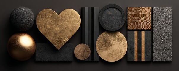 Obraz premium Contemporary Gold and Black Textures for Luxury Valentine's Day Decor Inspiration