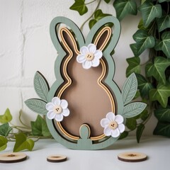 Layered Wooden Bunny Wall Art with Fabric Flowers