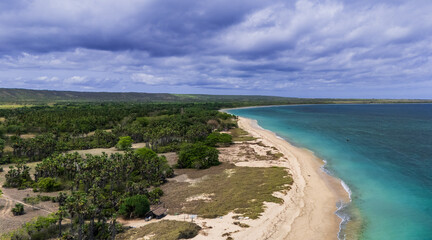 Beautiful beach on the east side of Sumba Island, its white sand and big ocean waves become a unique attraction when viewed from the air.