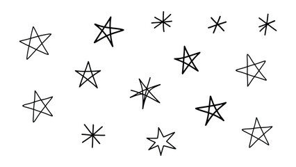 Celestial Scribbles: Simple, hand-drawn stars scattered playfully against a blank canvas, evoking a sense of wonder and whimsy.