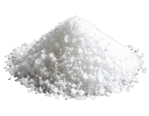 A close-up shot of a small, textured mound of crystalline white salt, against a black background