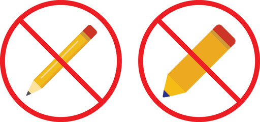 no Pencil icon. Writing tool prohibition symbols. No graphite pencil graphic design. Stationery restriction and safety signs
