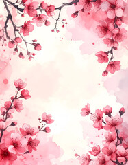 Fototapeta premium Beautiful cherry blossom branches with watercolor effect on white background