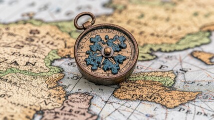 Antique Compass on Vintage Map A Journey of Exploration