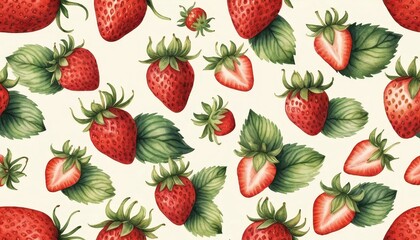 Fresh and Juicy Strawberries Illustration on Cream Background for Food and Wellness Themes