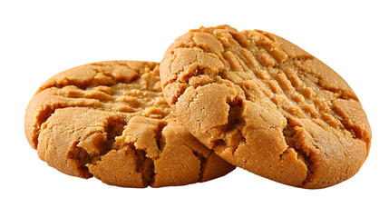Two peanut butter cookies isolated on transparent background with crisscross pattern