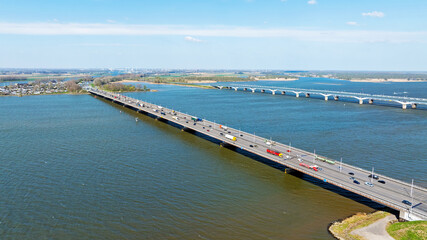Fototapeta premium Aerial from the Moerdijk bridge across the river Hollands Diep in Netherlands