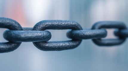 Fototapeta premium Medical blockchain data, A close-up of a metal chain link, showcasing its texture and strength against a blurred background.
