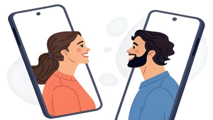 Long Distance Couple Video Calling on Smartphones Illustration