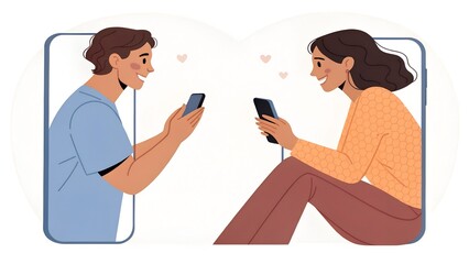 Long Distance Couple Video Calling on Smartphones Illustration