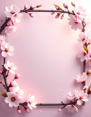 Obraz premium Pink cherry blossom floral frame on soft pastel background