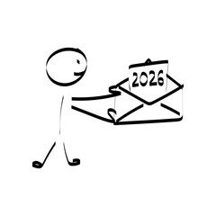 2026. doodle. Simple hand-drawn stick figures presenting the year 2026 on a board, symbolizing future planning, goals, and business forecasting.
