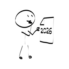 2026. doodle. Simple hand-drawn stick figures presenting the year 2026 on a board, symbolizing future planning, goals, and business forecasting.