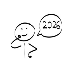 2026. doodle. Simple hand-drawn stick figures presenting the year 2026 on a board, symbolizing future planning, goals, and business forecasting.